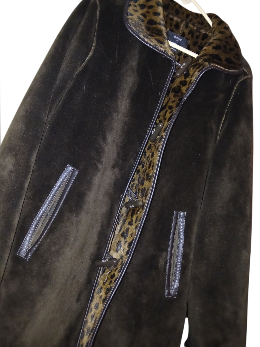 Dennis Basso Reversible Soft Shearling Faux Fur Coat with Leopard Print Inner